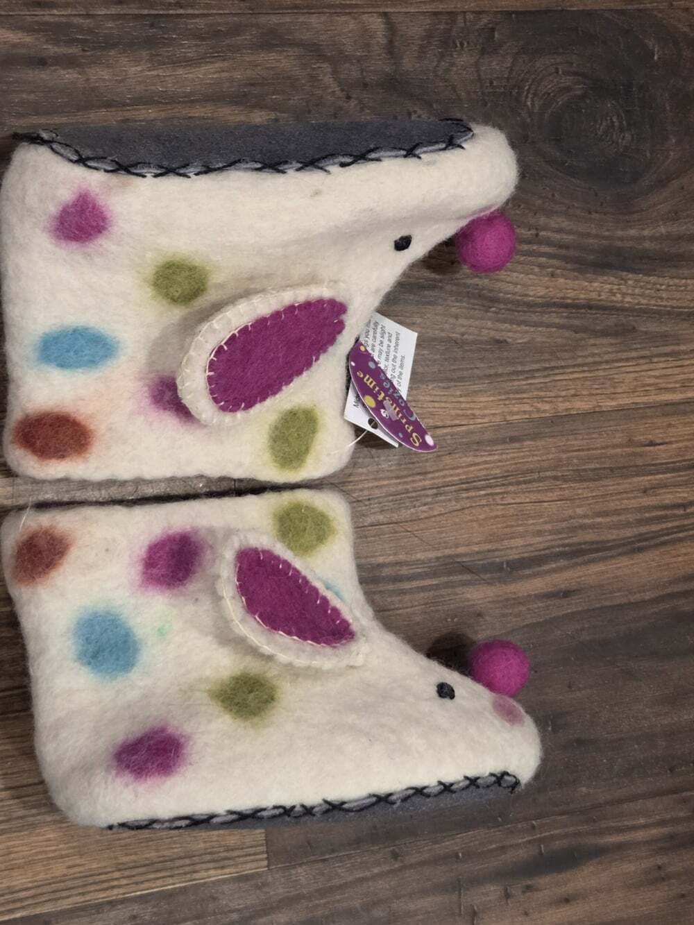 NWT Midwest CBK 100% Wool Mouse Bootie Slippers Polka Dot Kids Toddlers Sz 3-4 - Picture 7 of 16